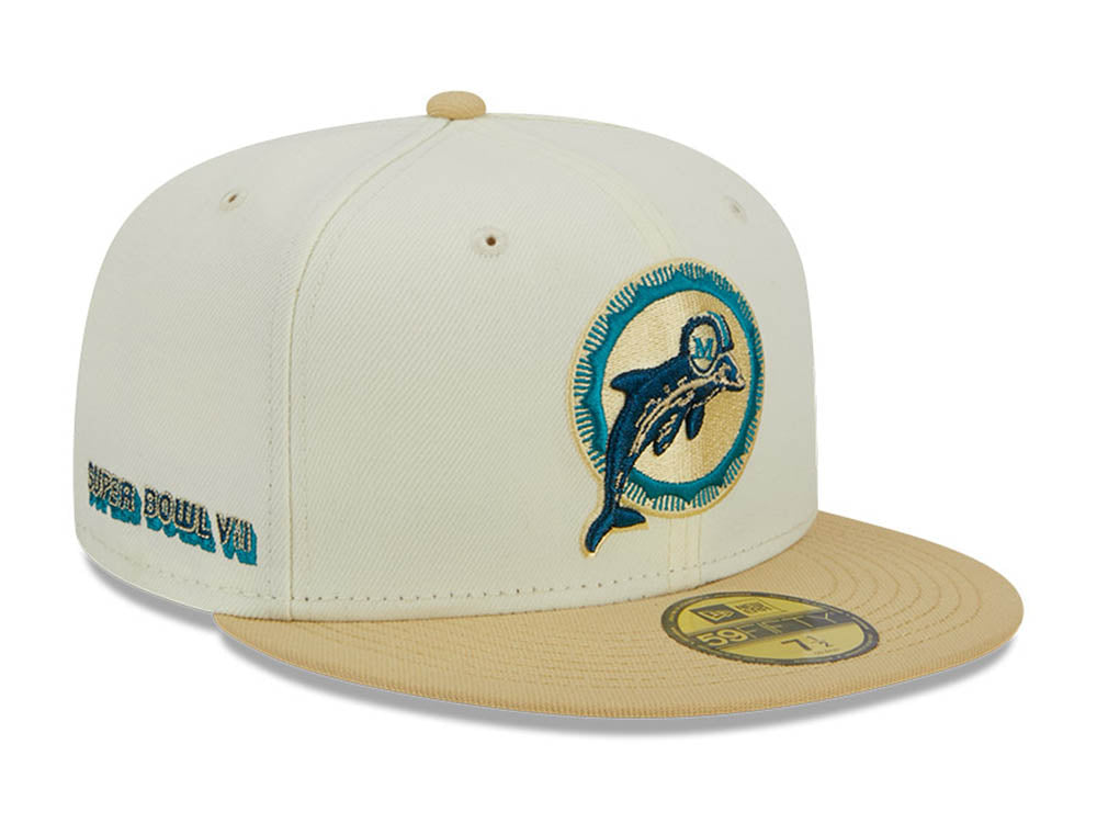 Miami Dolphins NFL City Icon Beige Chrome White 59FIFTY Fitted Cap