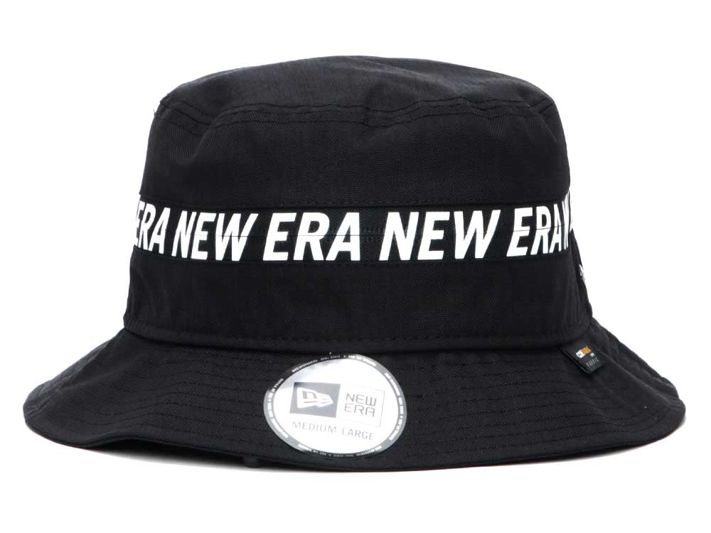 New Era Wordmark Zip Off Cordura Water Repellant Black Bucket Hat