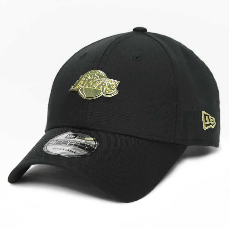 Los Angeles Lakers NBA Gold Metal Pin Black 9FORTY Adjustable Cap