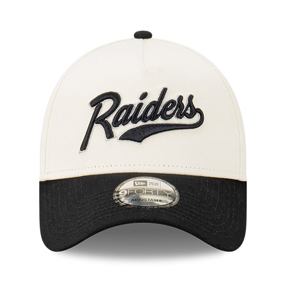 Las Vegas Raiders Script Logo NFL Chrome White 9FORTY A-Frame Snapback Cap