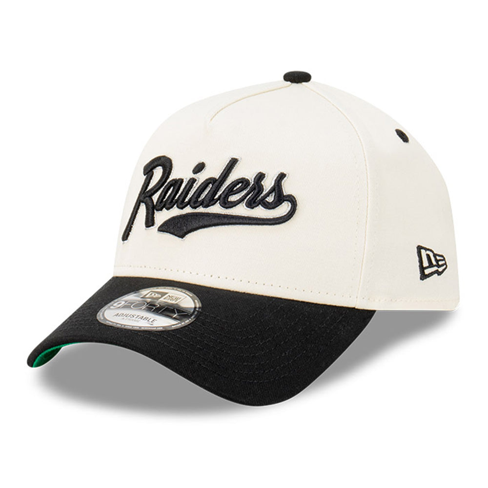 Las Vegas Raiders Script Logo NFL Chrome White 9FORTY A-Frame Snapback Cap