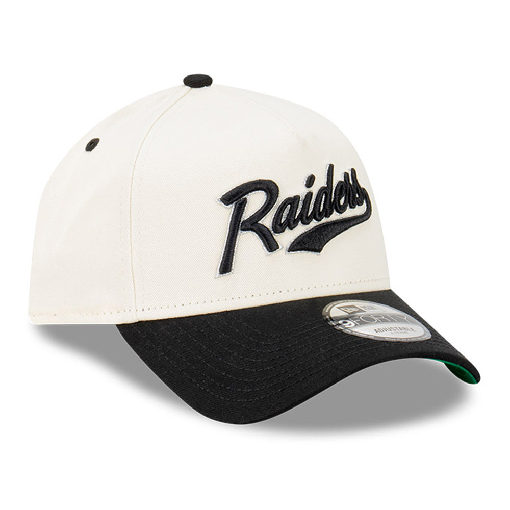 Las Vegas Raiders Script Logo NFL Chrome White 9FORTY A-Frame Snapback Cap