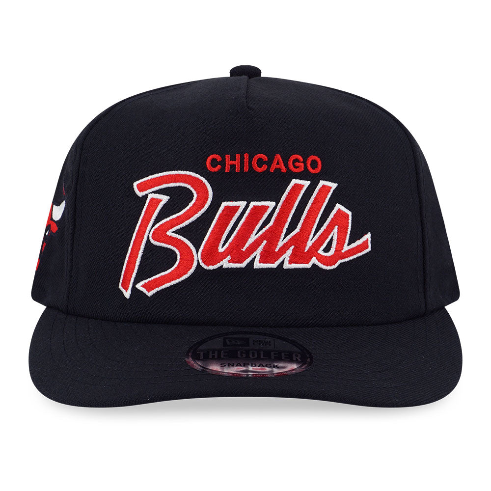 Chicago Bulls NBA Black Dome Script Golfer Snapback Cap