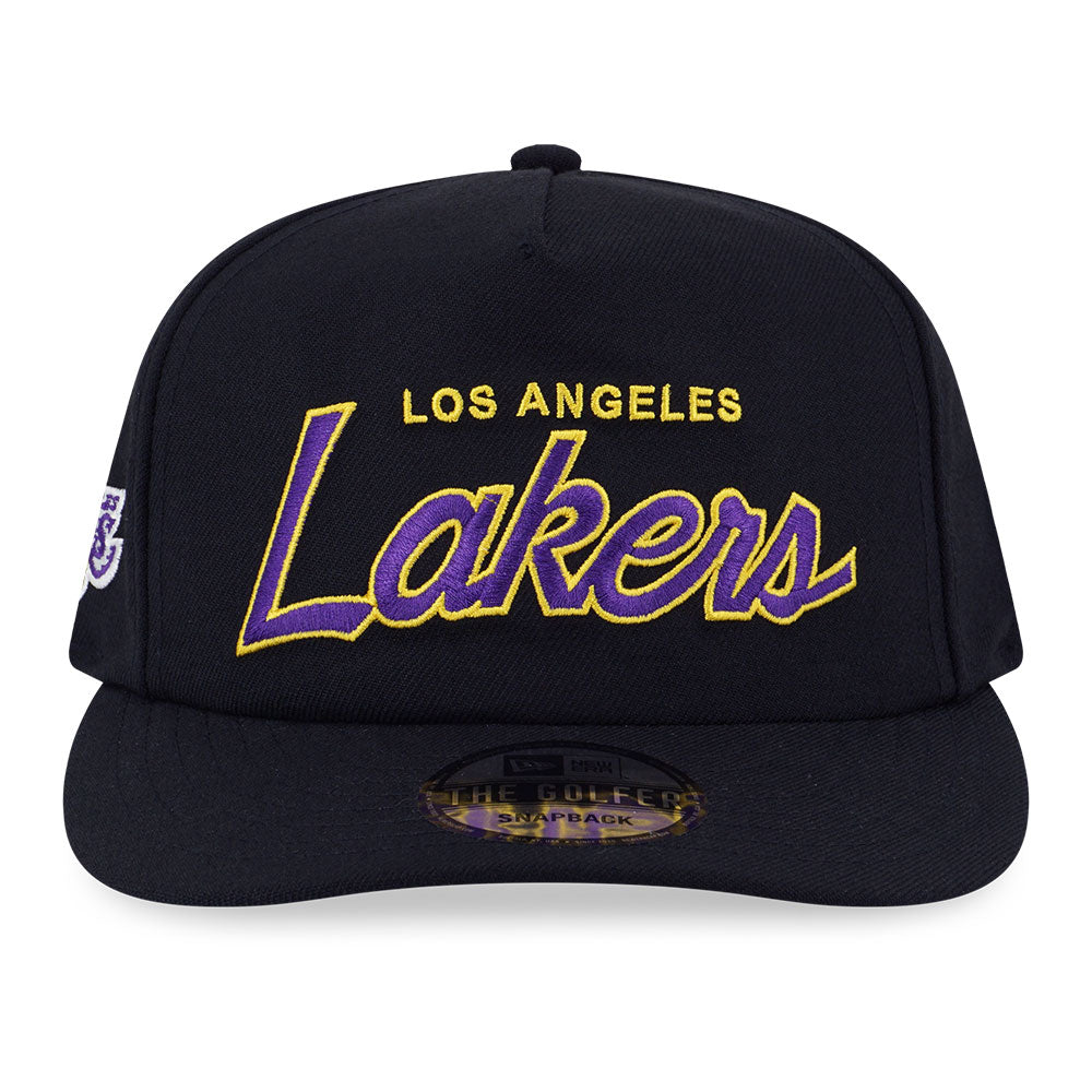 Los Angeles Lakers NBA Black Dome Script Golfer Snapback Cap