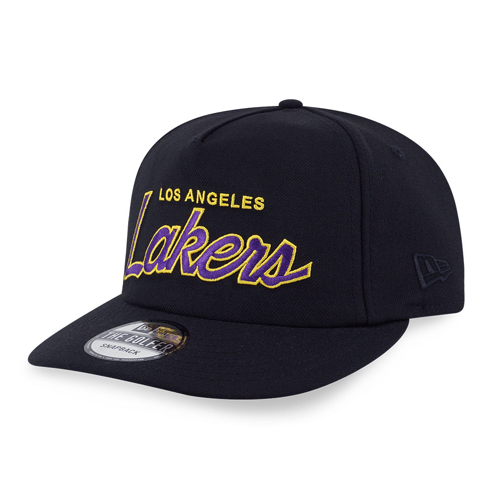 Los Angeles Lakers NBA Black Dome Script Golfer Snapback Cap