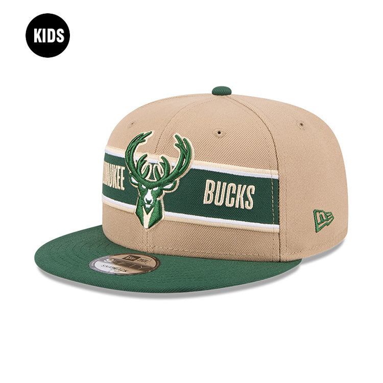 Milwaukee Bucks NBA 2024 Draft Dark Green on Camel 9FIFTY Youth Snapback Adjustable Cap