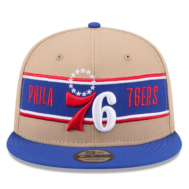 Philadelphia 76ERS NBA 2024 Draft Medium Blue on Camel 9FIFTY Snapback Adjustable Cap