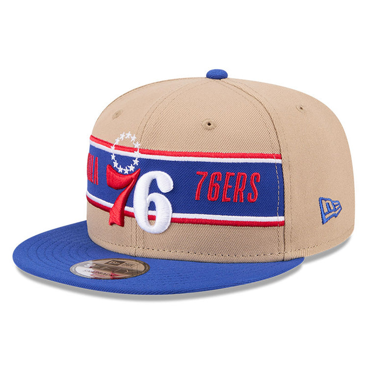 Philadelphia 76ERS NBA 2024 Draft Medium Blue on Camel 9FIFTY Snapback Adjustable Cap