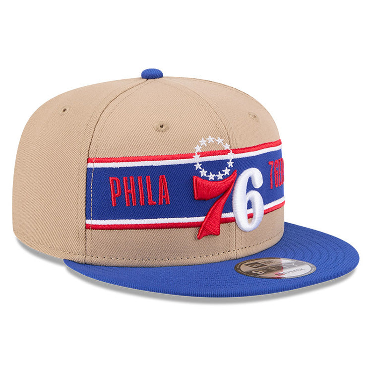 Philadelphia 76ERS NBA 2024 Draft Medium Blue on Camel 9FIFTY Snapback Adjustable Cap