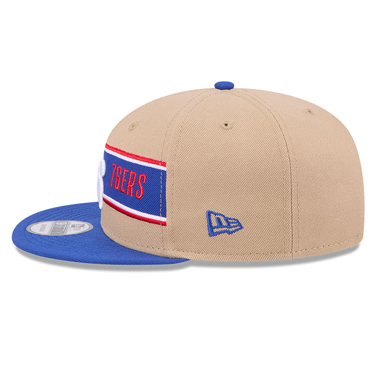 Philadelphia 76ERS NBA 2024 Draft Medium Blue on Camel 9FIFTY Snapback Adjustable Cap