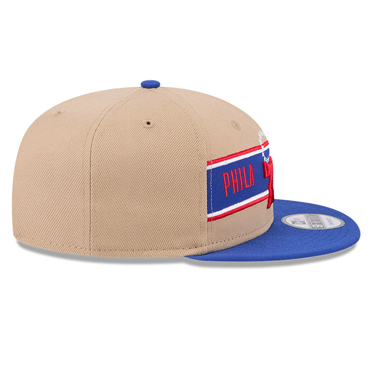 Philadelphia 76ERS NBA 2024 Draft Medium Blue on Camel 9FIFTY Snapback Adjustable Cap