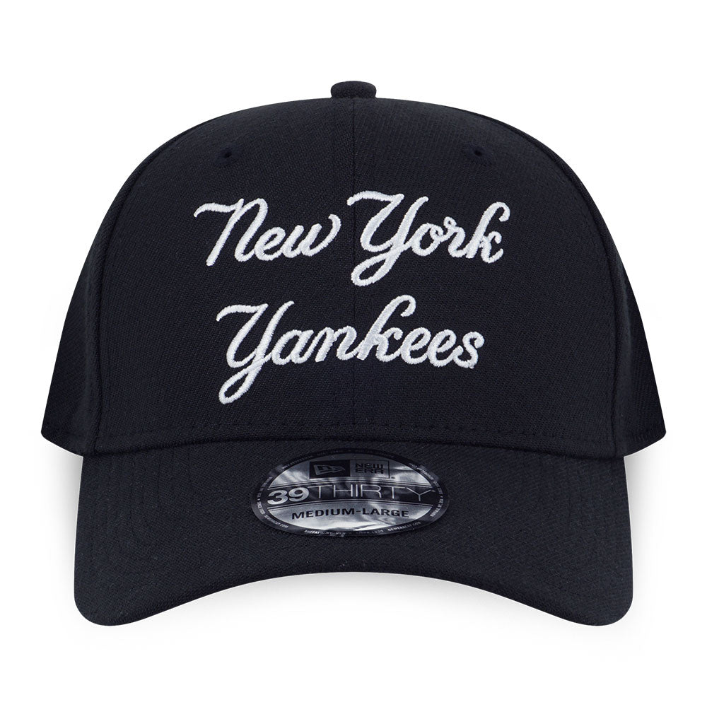 New York Yankees MLB Script Black 39THIRTY Stretch Fit Cap