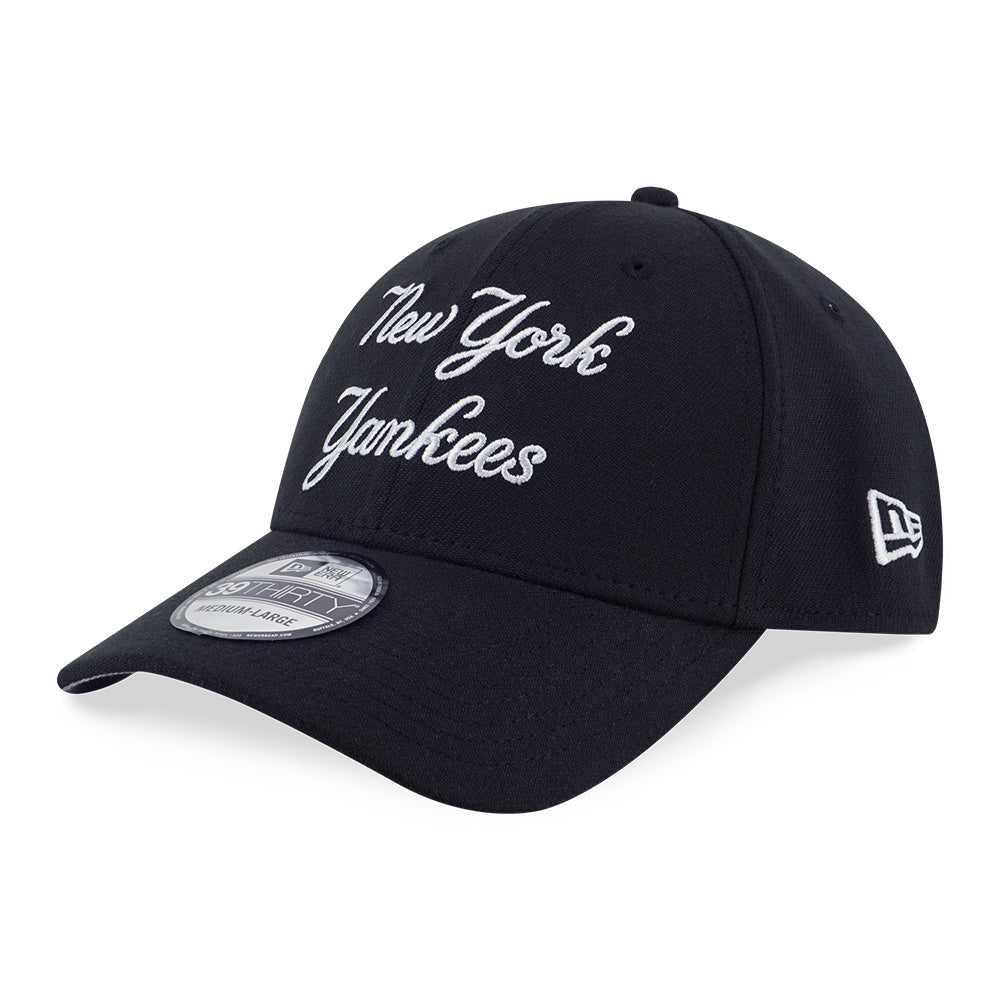 New York Yankees MLB Script Black 39THIRTY Stretch Fit Cap