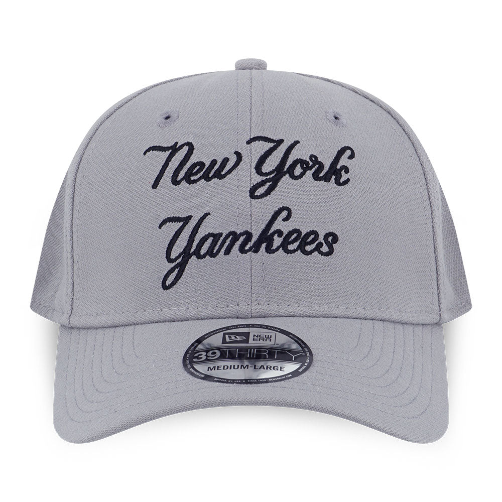 New York Yankees MLB Script Gray 39THIRTY Stretch Fit Cap