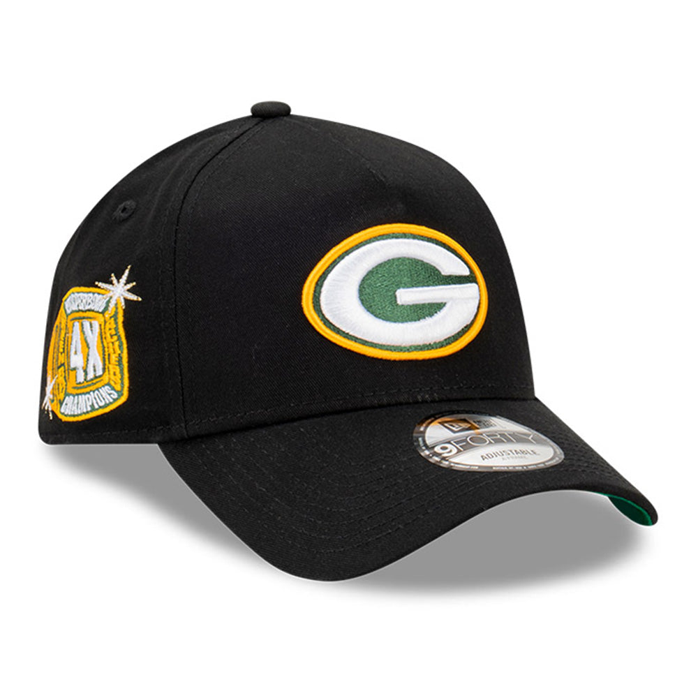 New Era Green Bay Packers Champs Pack NFL Black Green UV 9FORTY A-Frame Snapback Cap