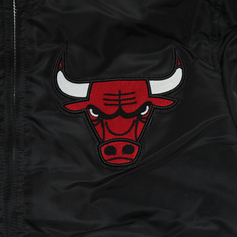 Chicago Bulls NBA x Alpha Industries Black Hooded Bomber Varsity Jacket