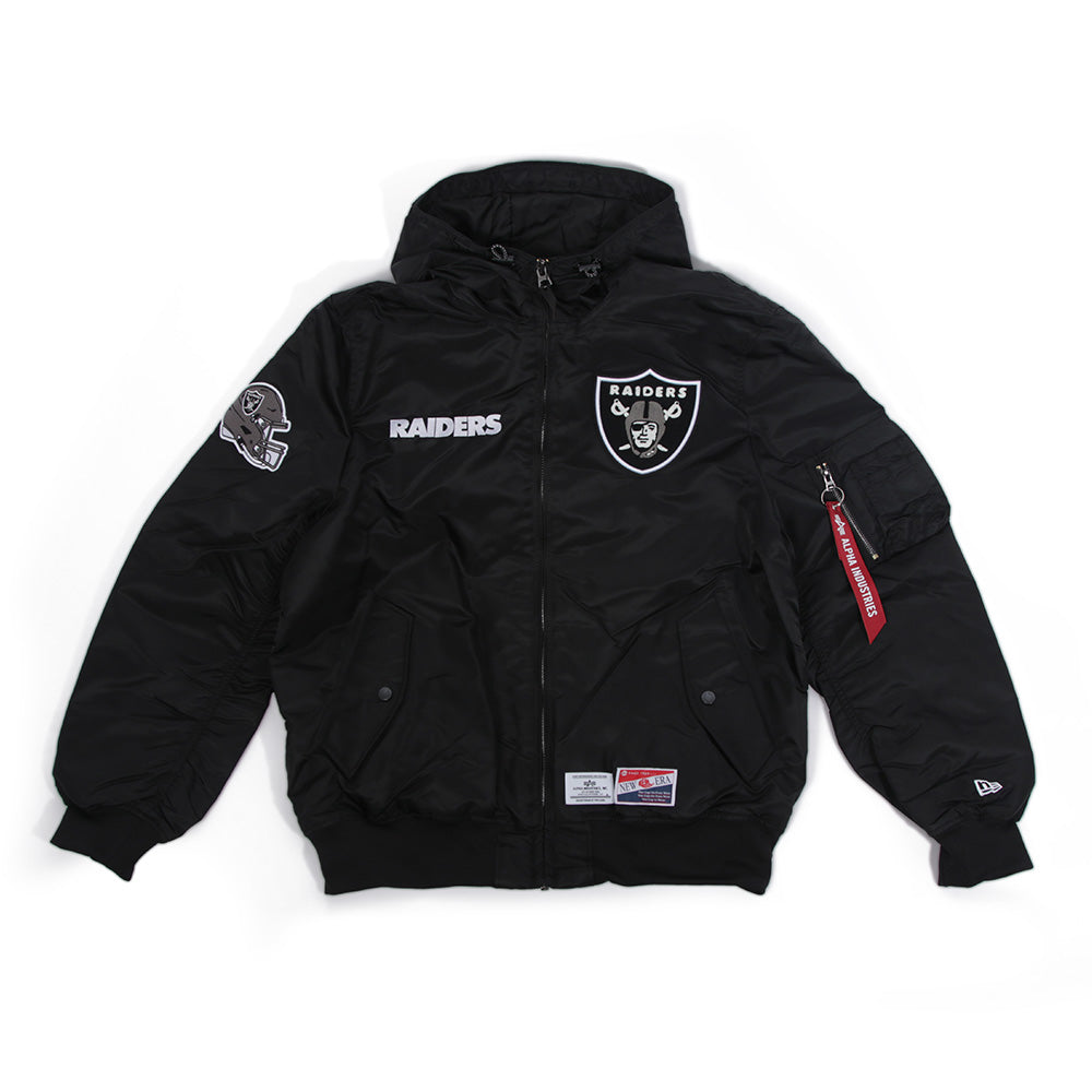 Las Vegas Raiders NFL x Alpha Industries Black Hooded Bomber Jacket