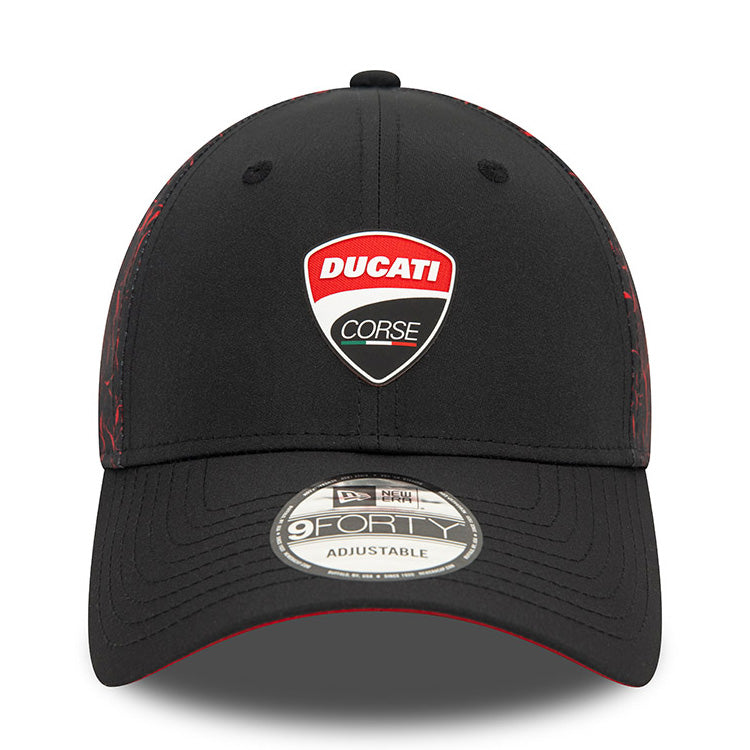 New Era Ducati Motorsports Logo Crinkle All Over Print Black 9FORTY Adjustable Cap