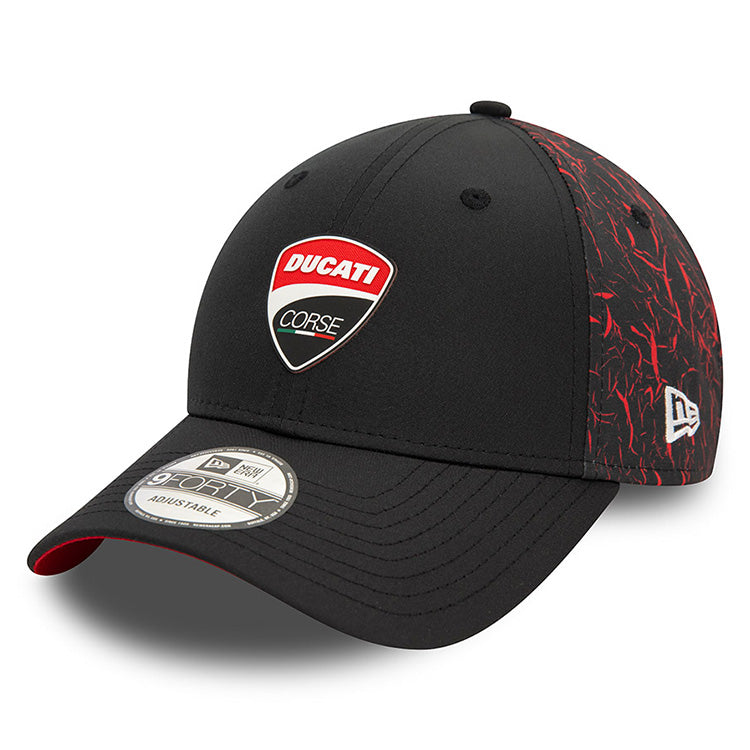 New Era Ducati Motorsports Logo Crinkle All Over Print Black 9FORTY Adjustable Cap