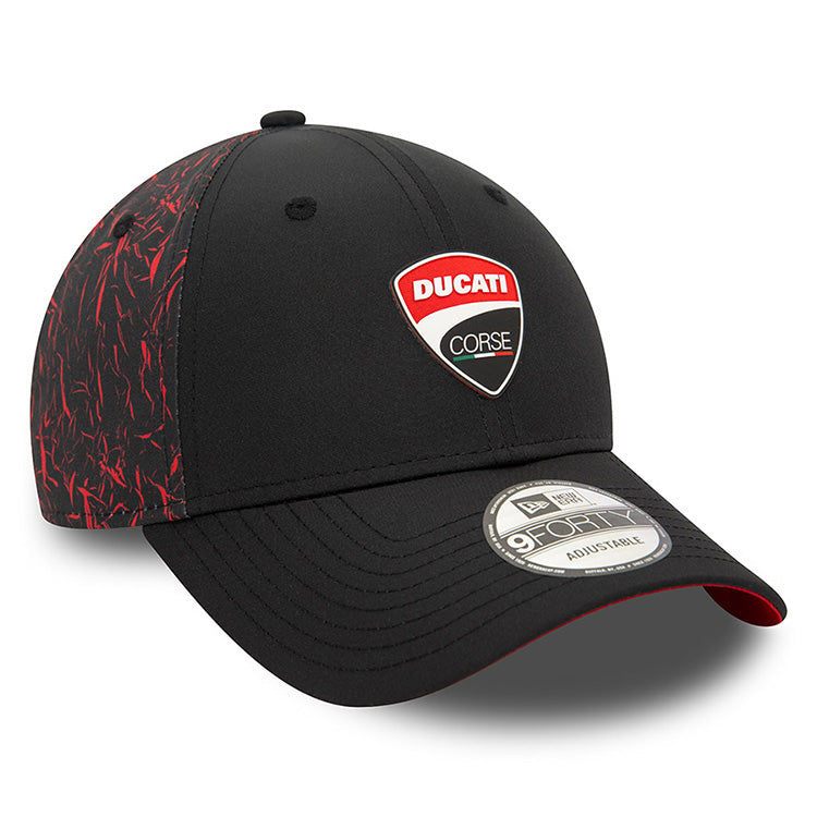 New Era Ducati Motorsports Logo Crinkle All Over Print Black 9FORTY Adjustable Cap