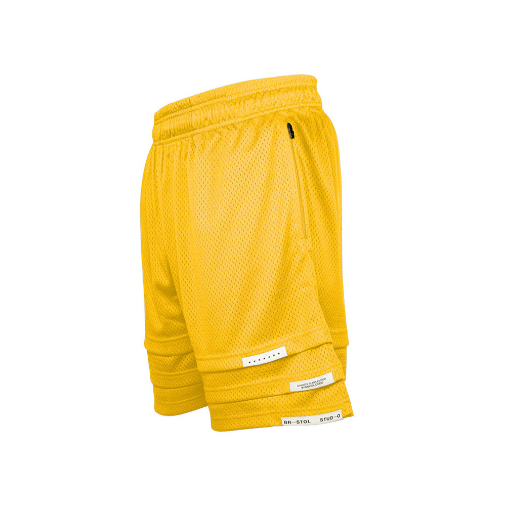 New Era x Bristol Studio Golden State Warriors NBA Yellow Mesh Basketball Shorts