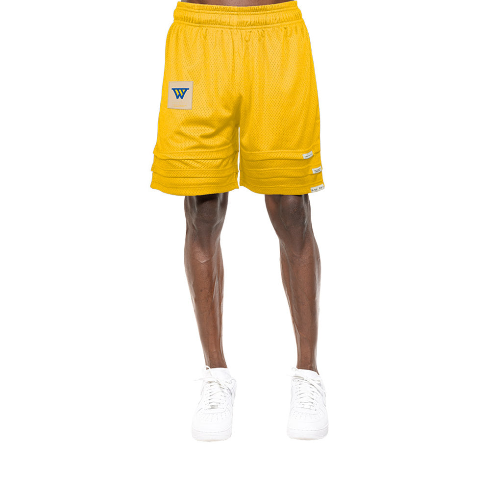 New Era x Bristol Studio Golden State Warriors NBA Yellow Mesh Basketball Shorts