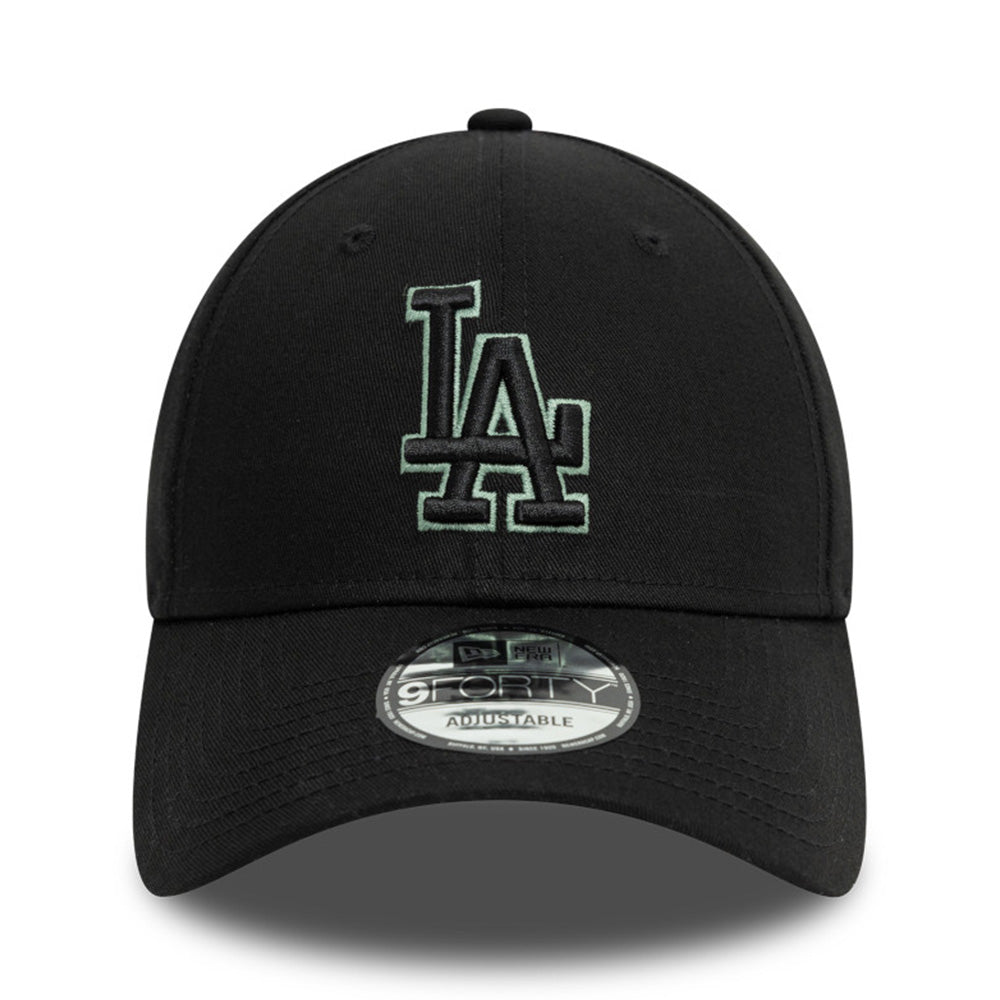 New Era Los Angeles Dodgers Team Outline Black Evergreen 9FORTY Adjustable Cap