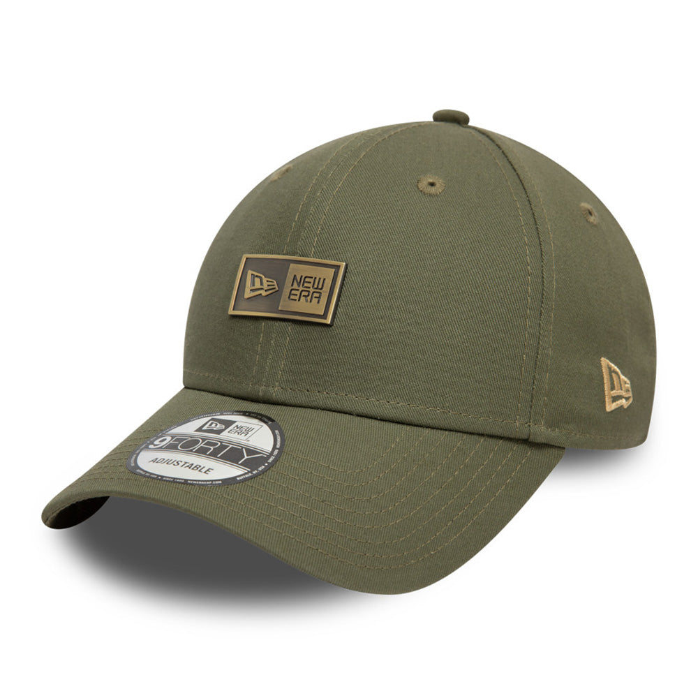 New Era Box Logo Metal Badge New Olive 9FORTY Adjustable Cap