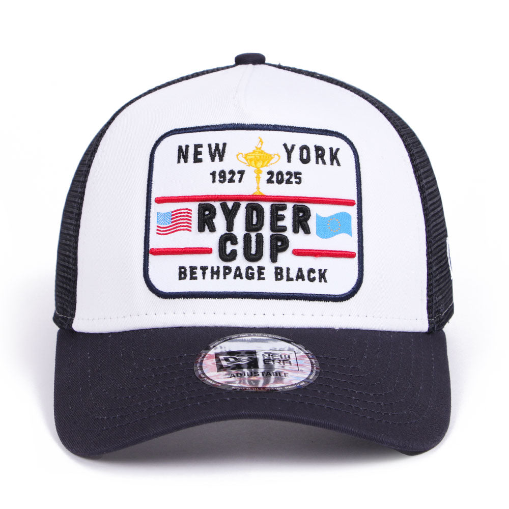 New Era Ryders Cup Europe 2025 Woven Patch Optic White Navy 9FORTY E-Frame Trucker Cap