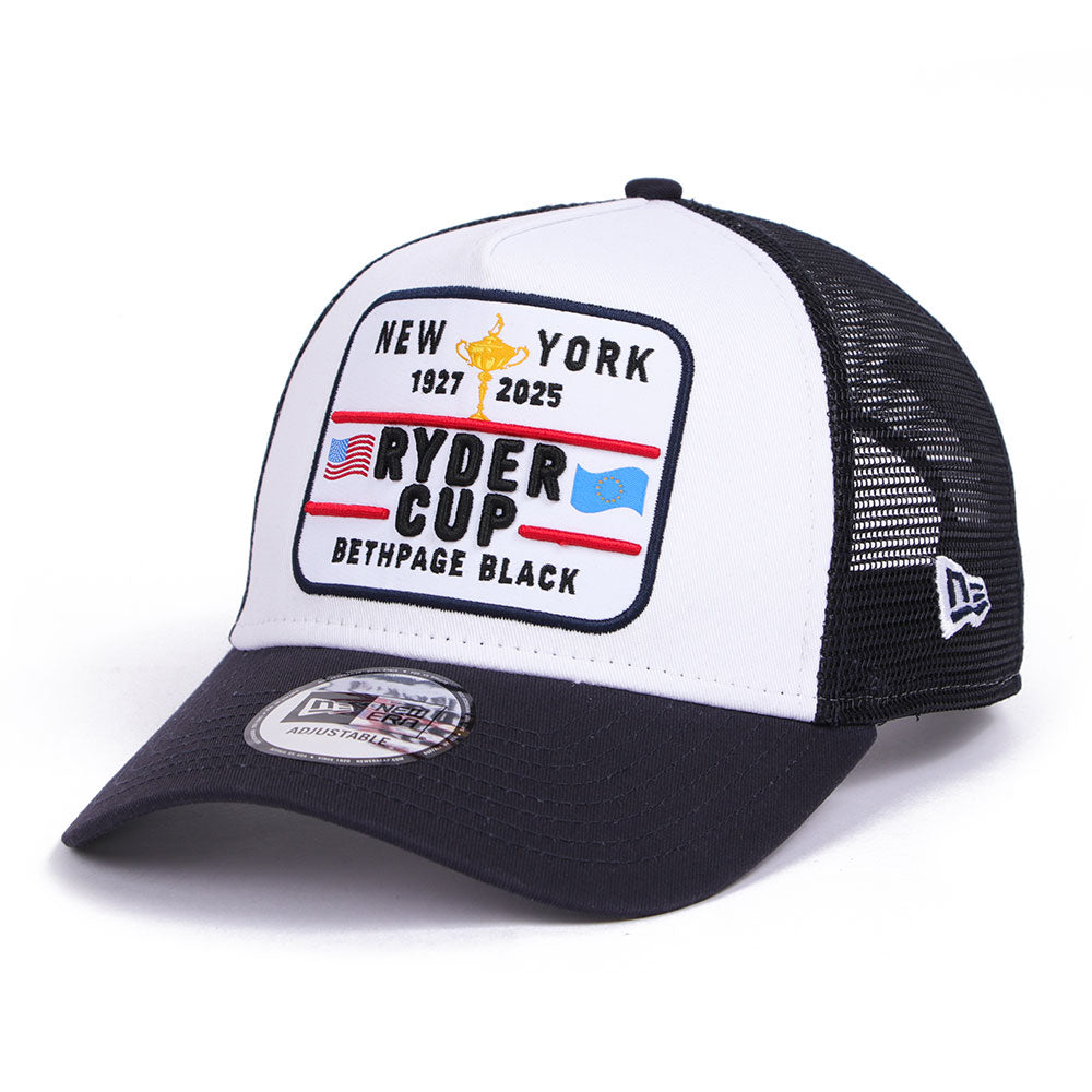 New Era Ryders Cup Europe 2025 Woven Patch Optic White Navy 9FORTY E-Frame Trucker Cap