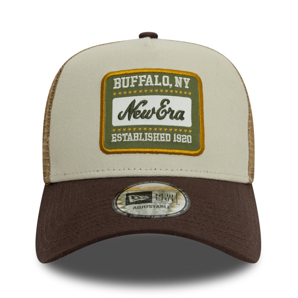 New Era Patch Cot Canvas Stone Khaki 9FORTY E-Frame Trucker Snapback Cap