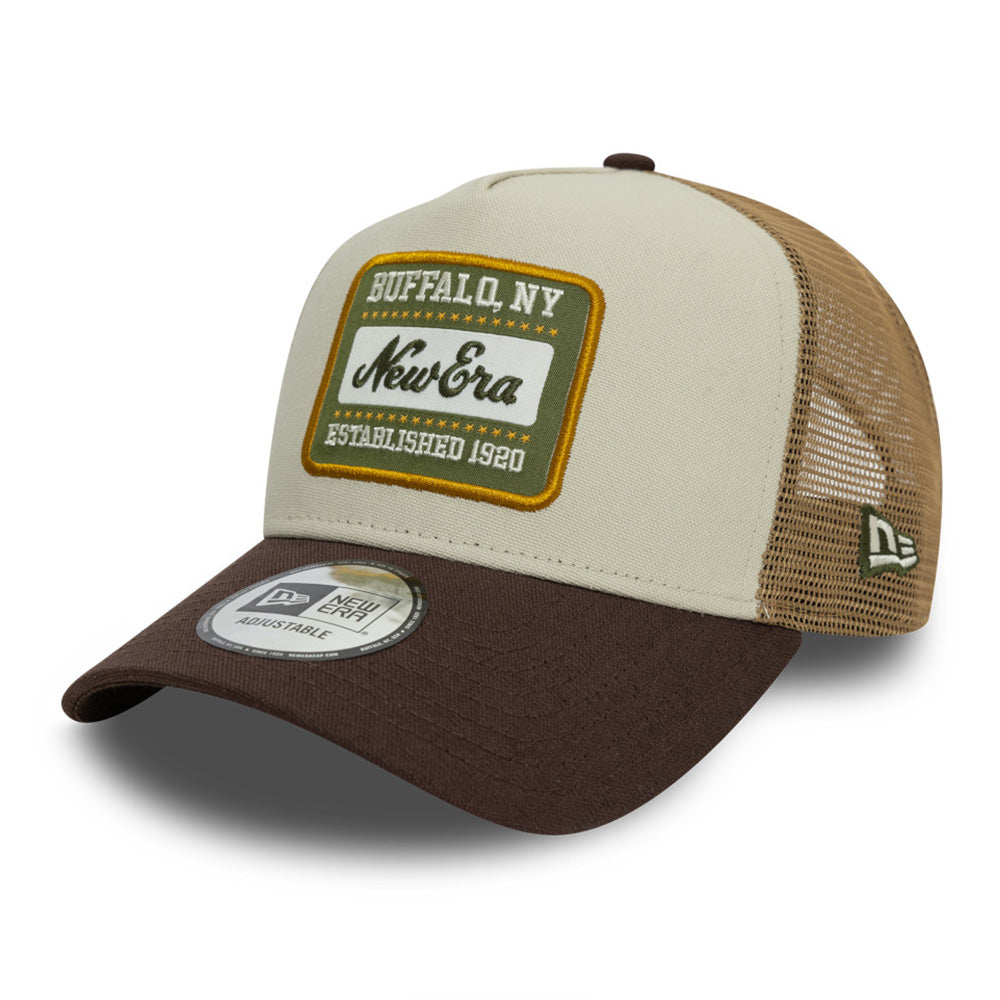 New Era Patch Cot Canvas Stone Khaki 9FORTY E-Frame Trucker Snapback Cap