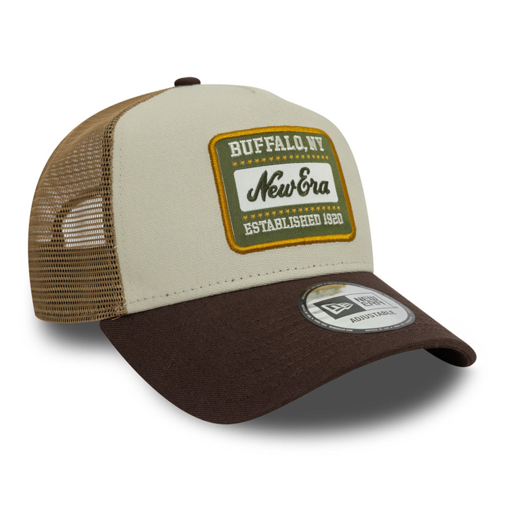 New Era Patch Cot Canvas Stone Khaki 9FORTY E-Frame Trucker Snapback Cap