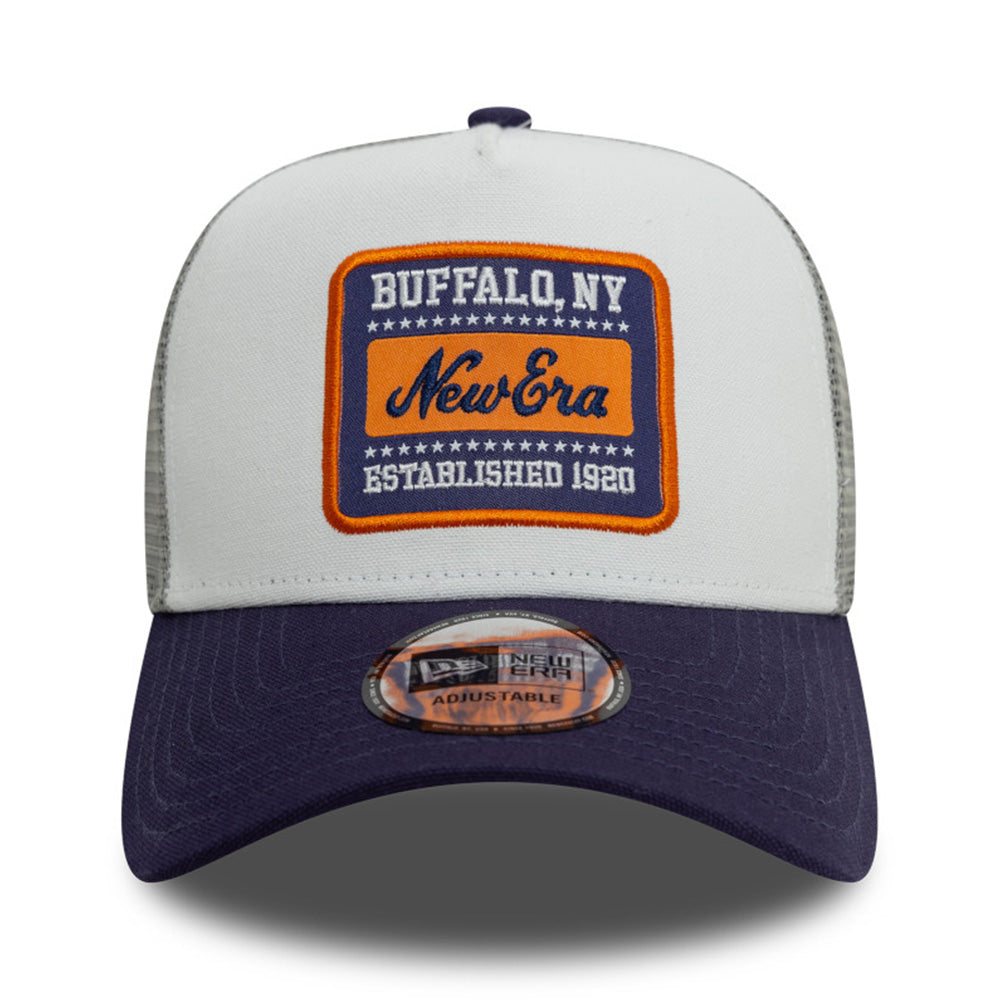 New Era Patch Cot Canvas Optic White Grey 9FORTY E-Frame Trucker Snapback Cap