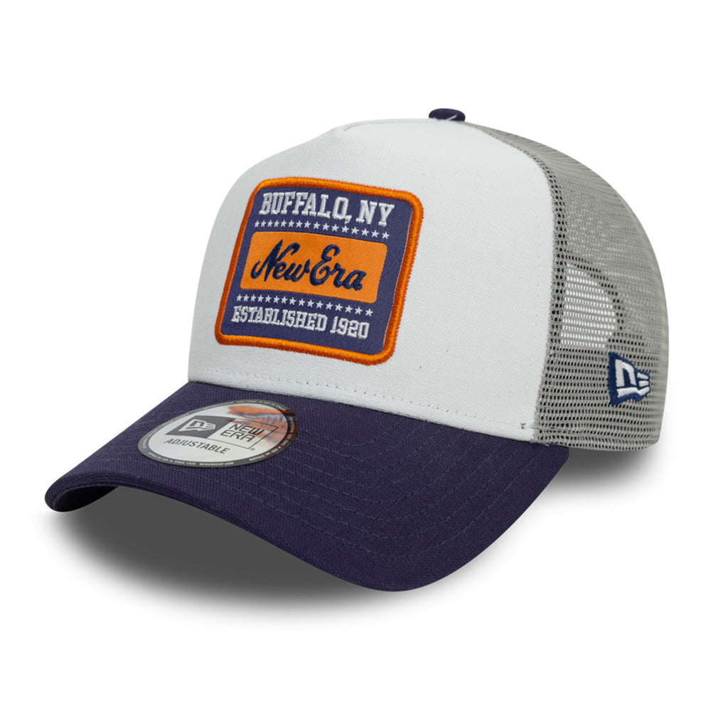 New Era Patch Cot Canvas Optic White Grey 9FORTY E-Frame Trucker Snapback Cap