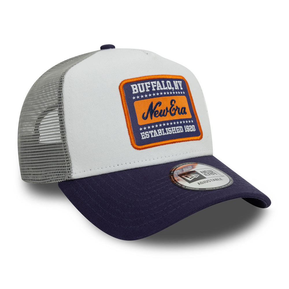New Era Patch Cot Canvas Optic White Grey 9FORTY E-Frame Trucker Snapback Cap