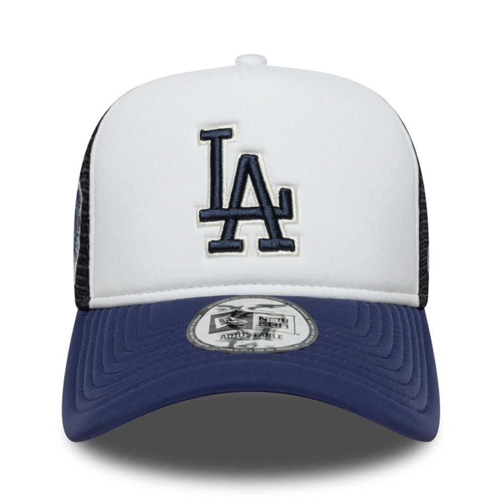 New Era Los Angeles Dodgers World Series Optic White Navy 9FORTY E-Frame Trucker Snapback Cap