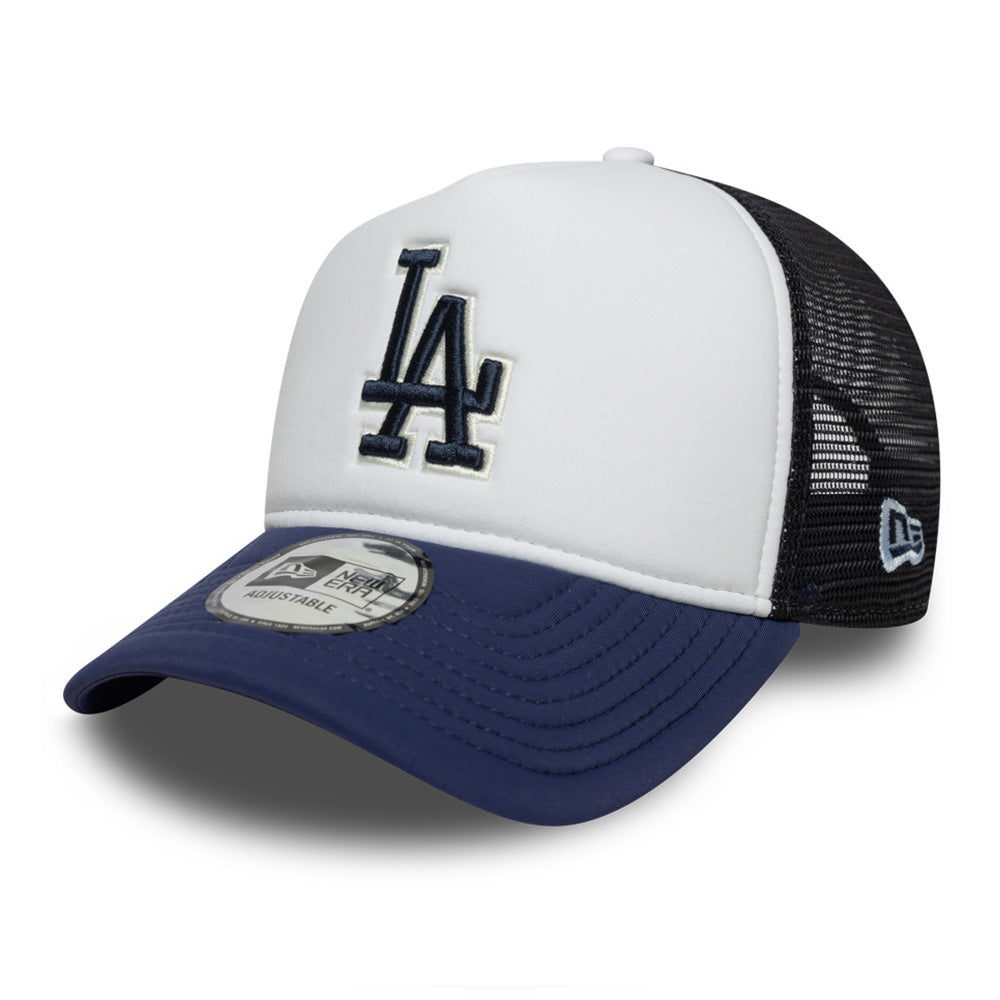 New Era Los Angeles Dodgers World Series Optic White Navy 9FORTY E-Frame Trucker Snapback Cap