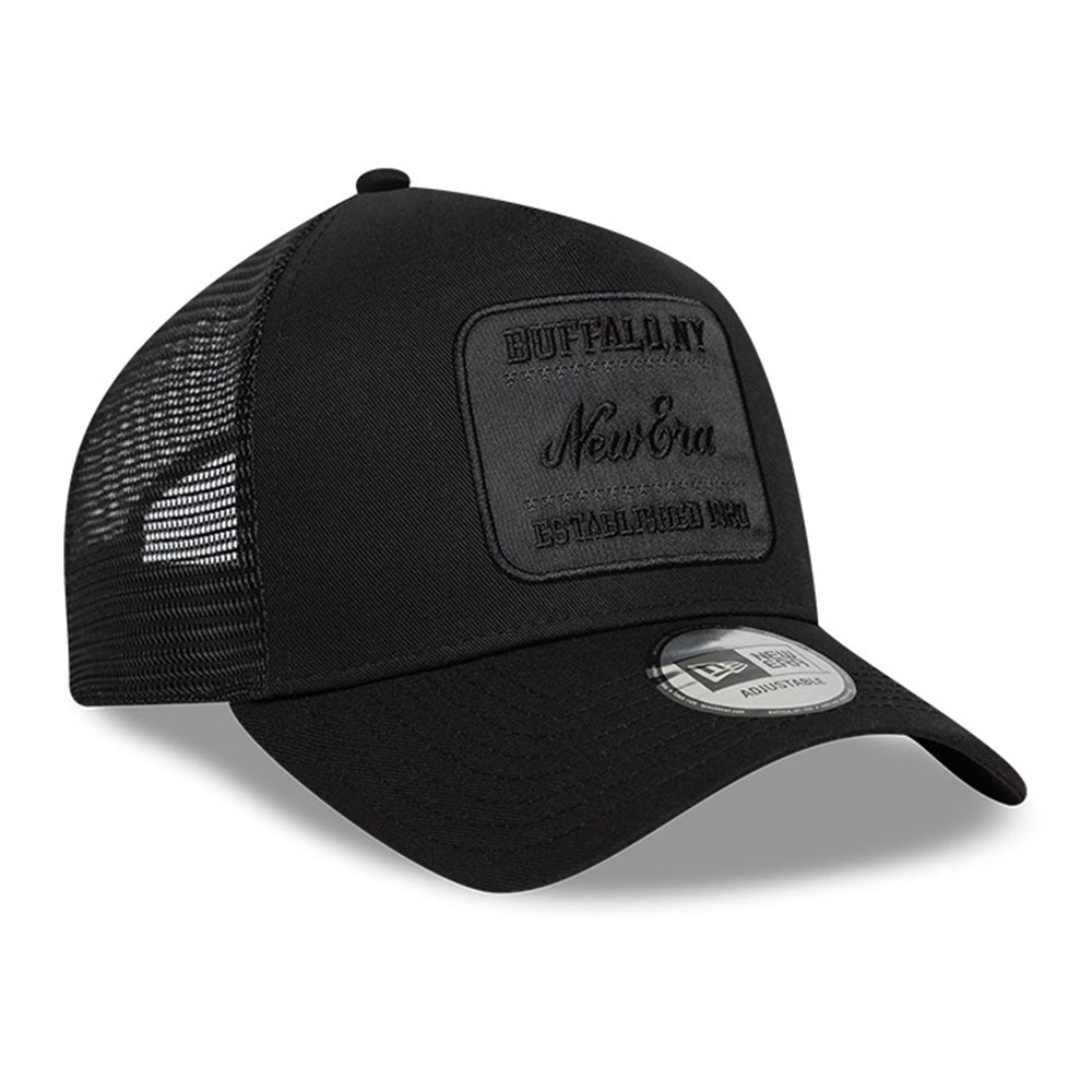 New Era Script Tonal Patch Black 9FORTY E-Frame Trucker Snapback Cap