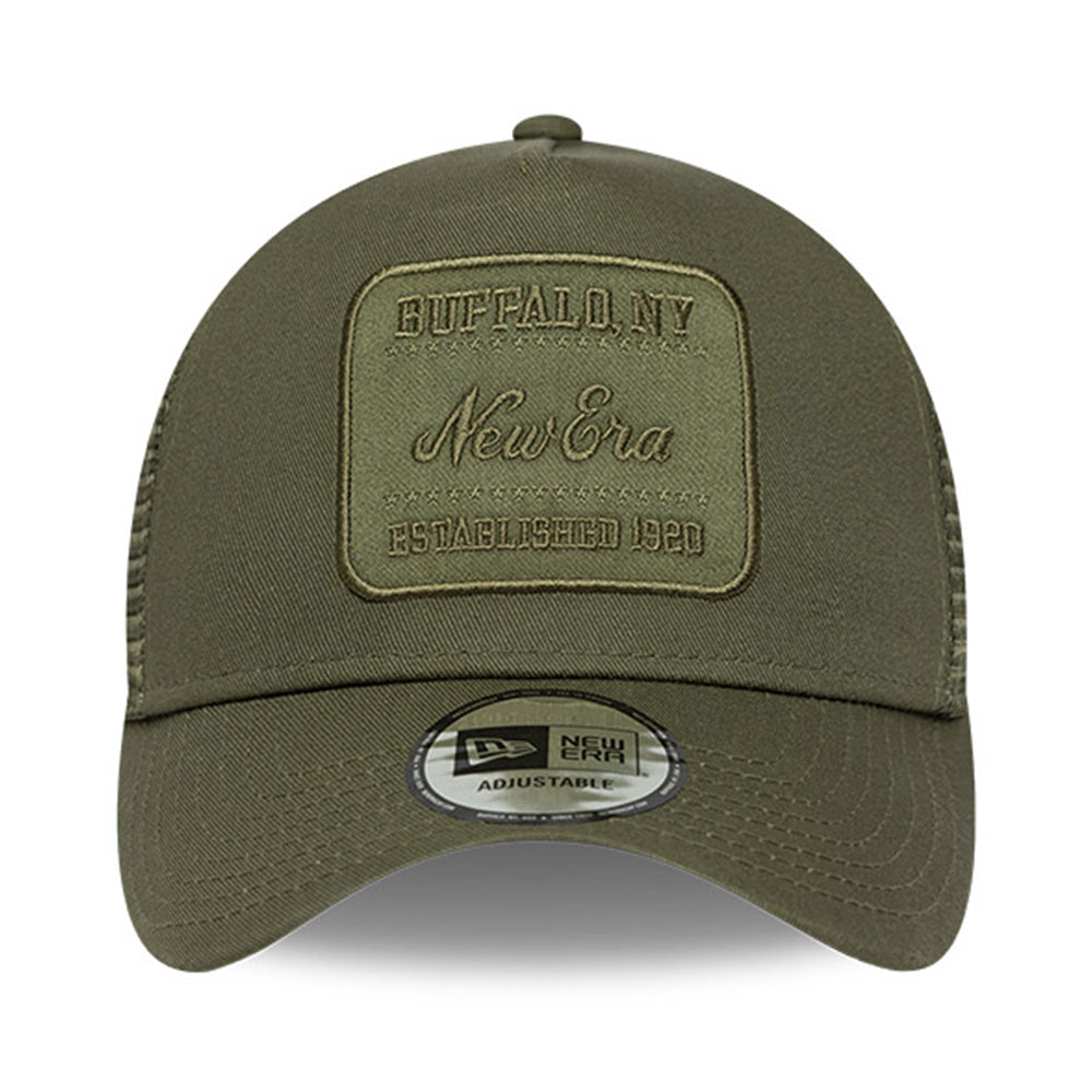 New Era Script Tonal Patch New Olive 9FORTY E-Frame Trucker Snapback Cap