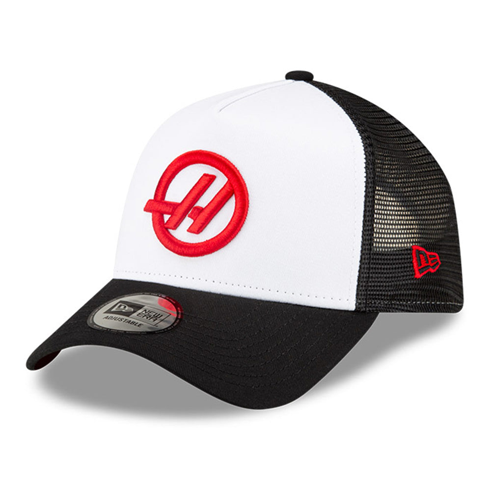 New Era MoneyGram Haas F1 Team White Black 9FORTY A-Frame Trucker Snapback Cap