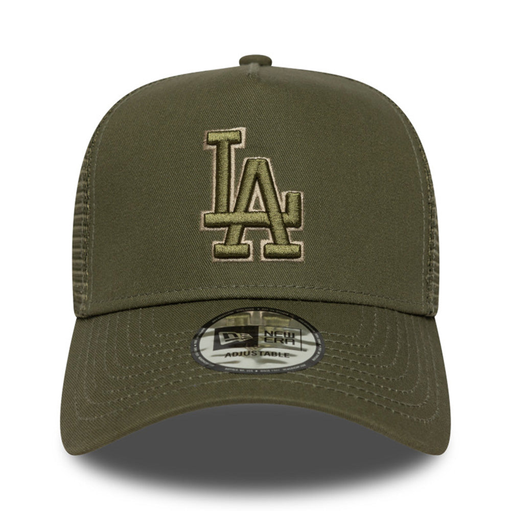 New Era Los Angeles Dodgers Team Outline New Olive 9FORTY E-Frame Trucker Adjustable Cap