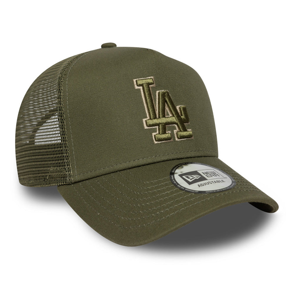 New Era Los Angeles Dodgers Team Outline New Olive 9FORTY E-Frame Trucker Adjustable Cap