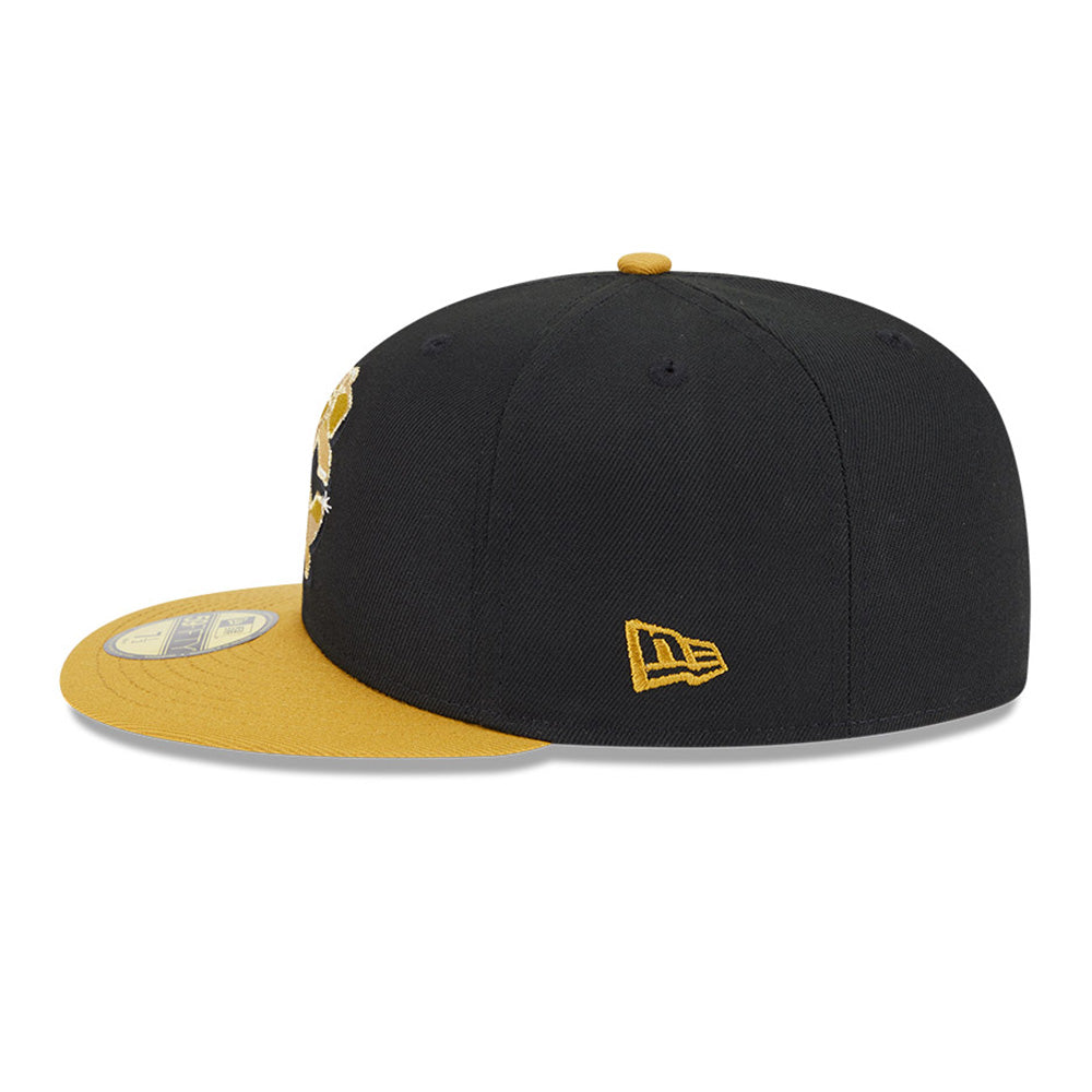 New Era Chicago Black Hawks Gold Logo NHL 2025 59FIFTY Day Black Gold 59FIFTY Fitted Cap