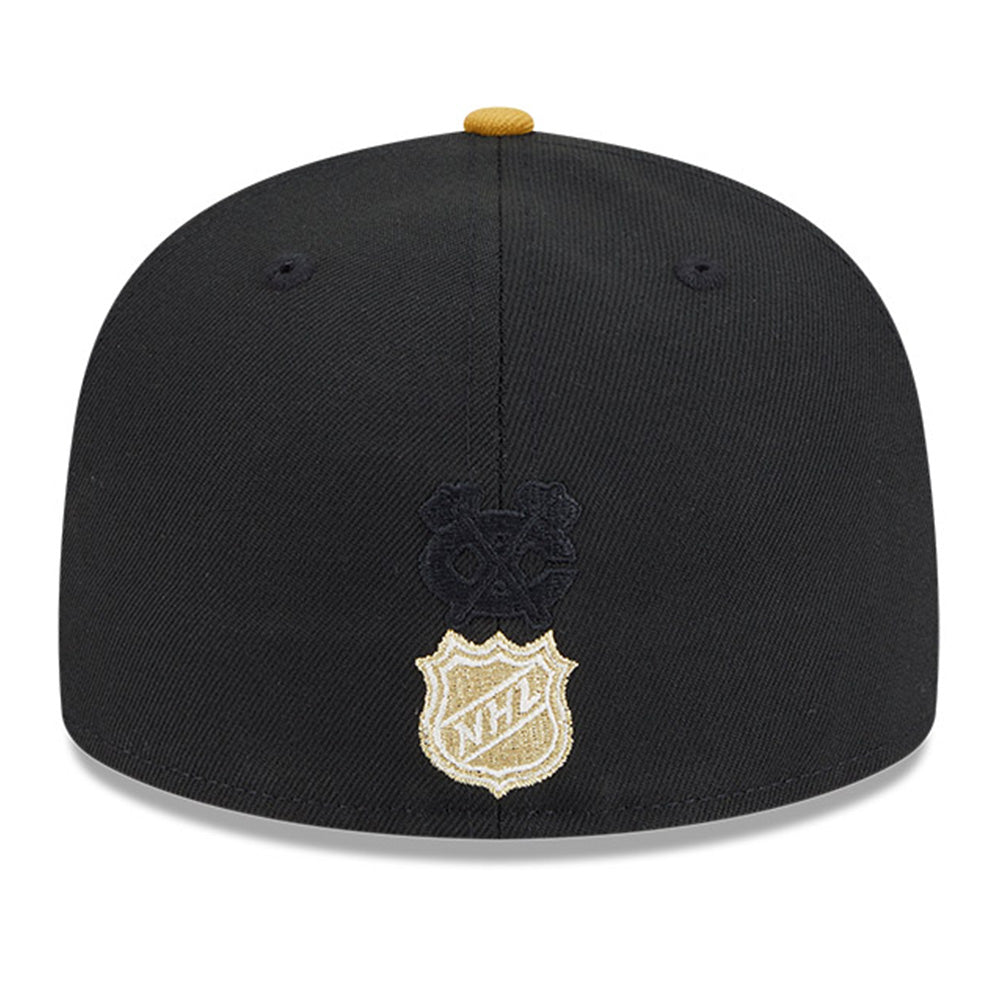 New Era Chicago Black Hawks Gold Logo NHL 2025 59FIFTY Day Black Gold 59FIFTY Fitted Cap