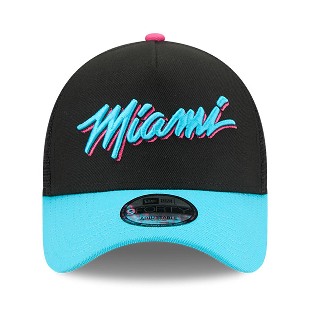 New Era Miami Heat 2025 City Edition Black 9FORTY A-Frame Trucker Snapback Cap