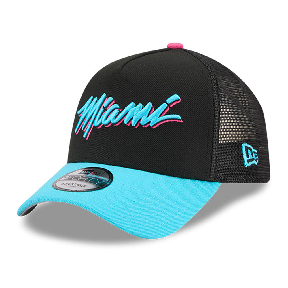 New Era Miami Heat 2025 City Edition Black 9FORTY A-Frame Trucker Snapback Cap
