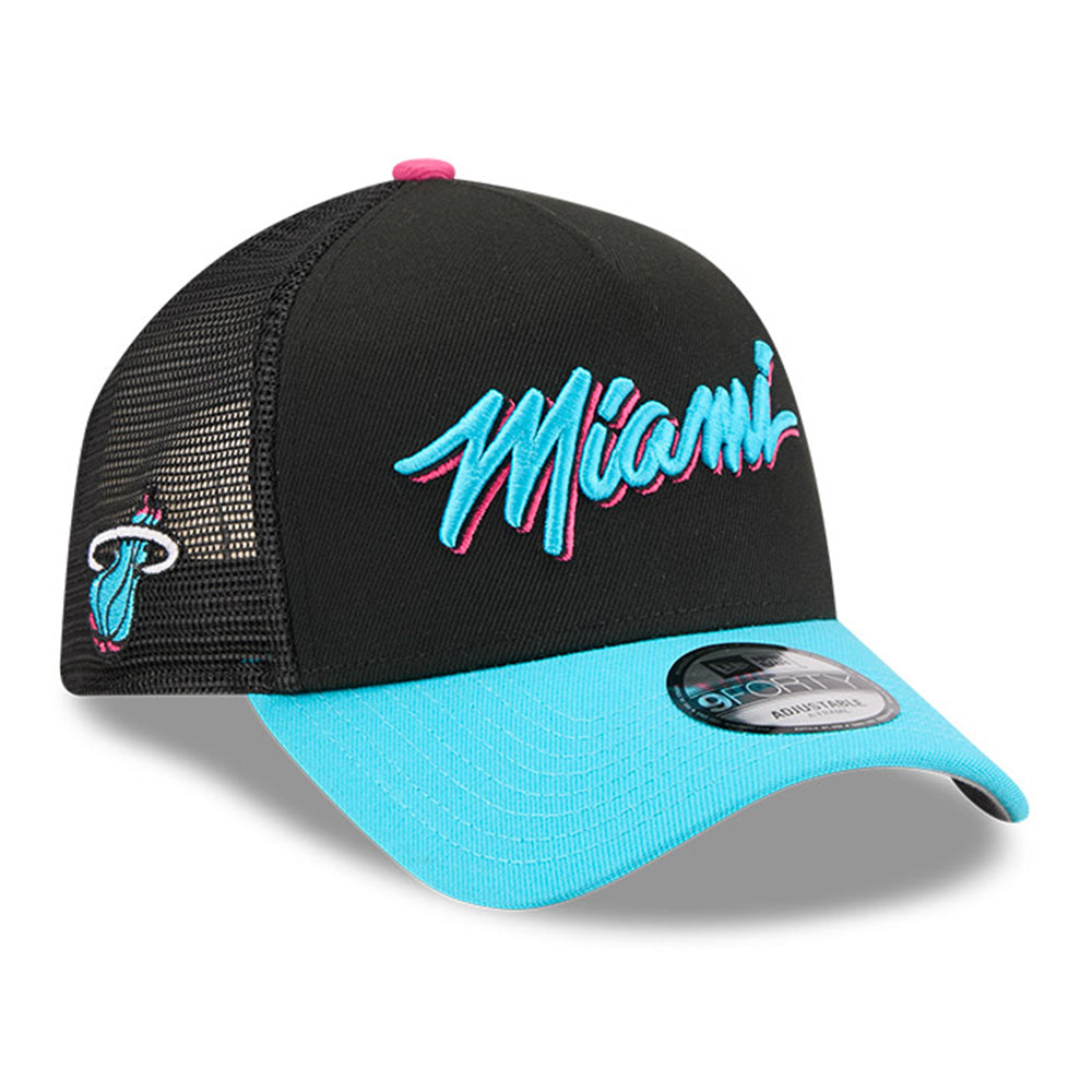 New Era Miami Heat 2025 City Edition Black 9FORTY A-Frame Trucker Snapback Cap