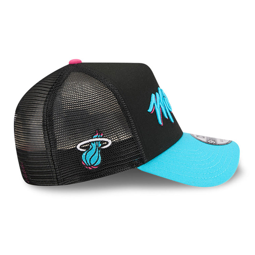 New Era Miami Heat 2025 City Edition Black 9FORTY A-Frame Trucker Snapback Cap