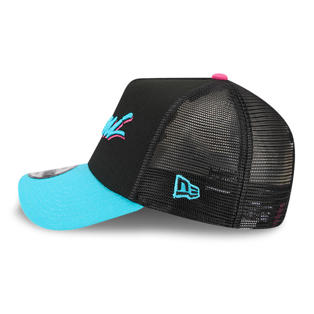 New Era Miami Heat 2025 City Edition Black 9FORTY A-Frame Trucker Snapback Cap